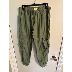 QMack Womens Cargo Jogger Pants Olive Green Elastic Waist Utility Size M